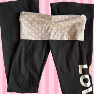 Victoria's Secret RARE Black Leggings with Pink Polka Dot Fold-Over